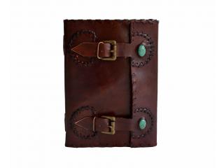 Handmade Leather Journal Dairy With Brass Buckle And Beautiful Stone Leather Blank Book